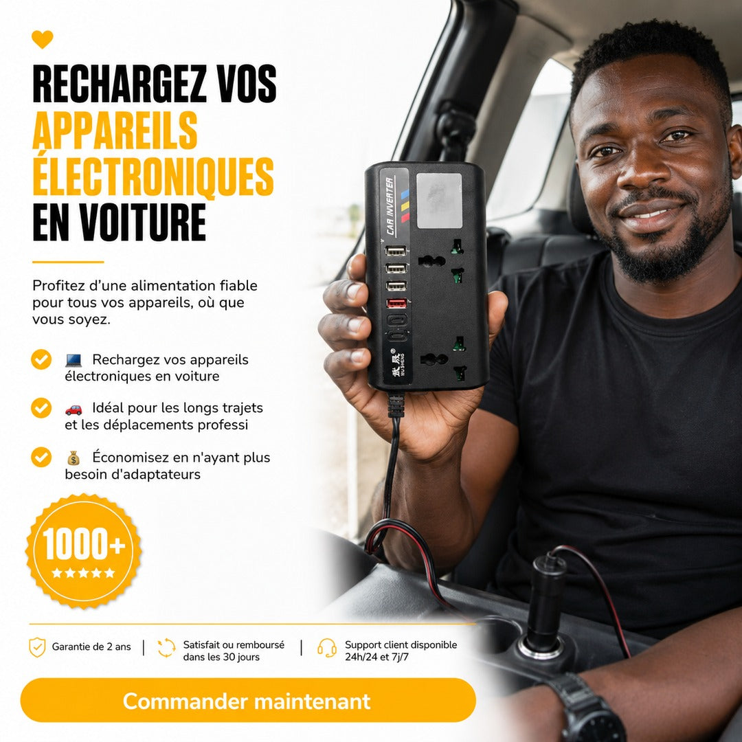 Convertisseur Auto 12V/24V vers 220V - Chargez vos appareils en toute liberté
