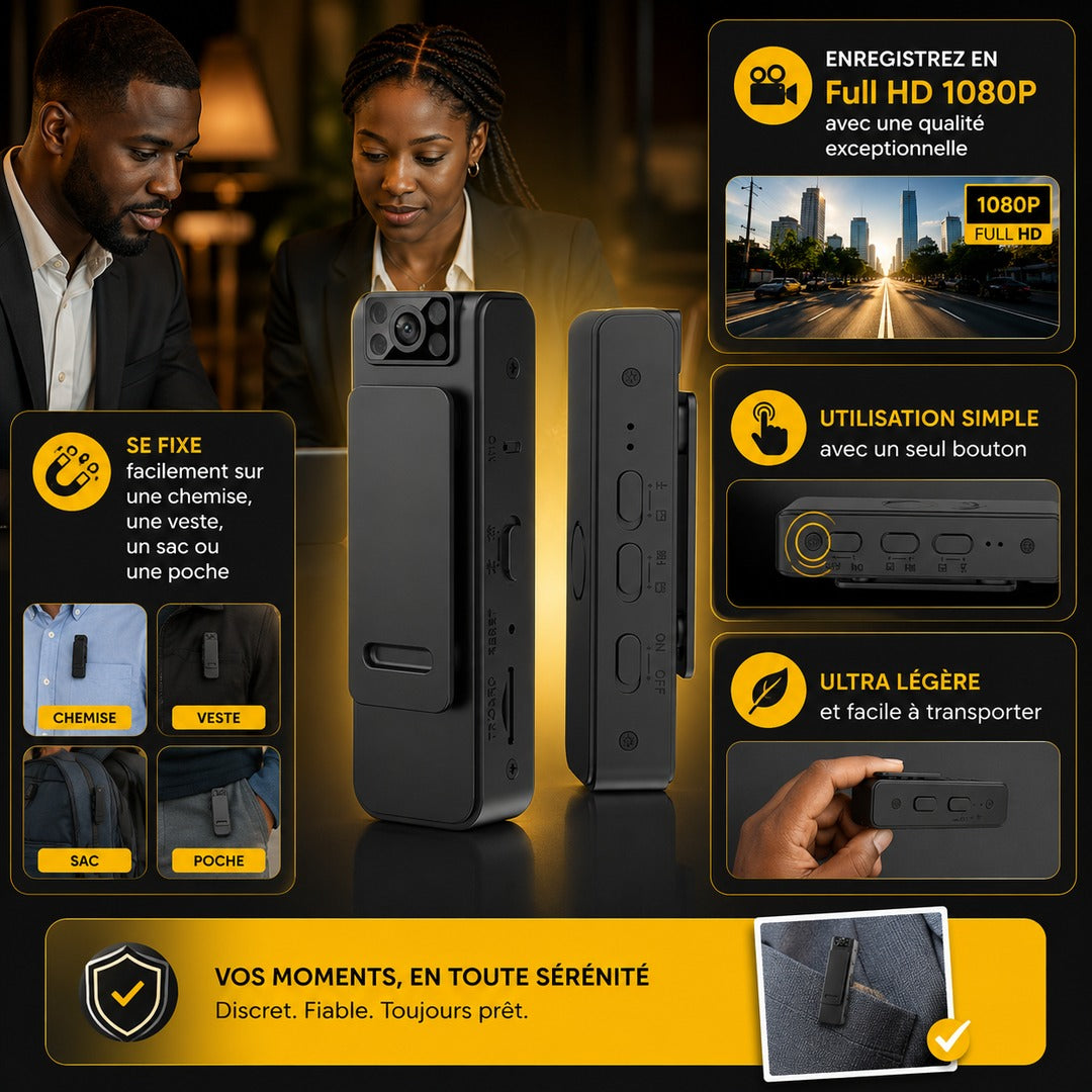 Affiche — Mini Caméra Corporelle PRIME Full HD 1080P - Enregistrez vos moments en toute simplicité