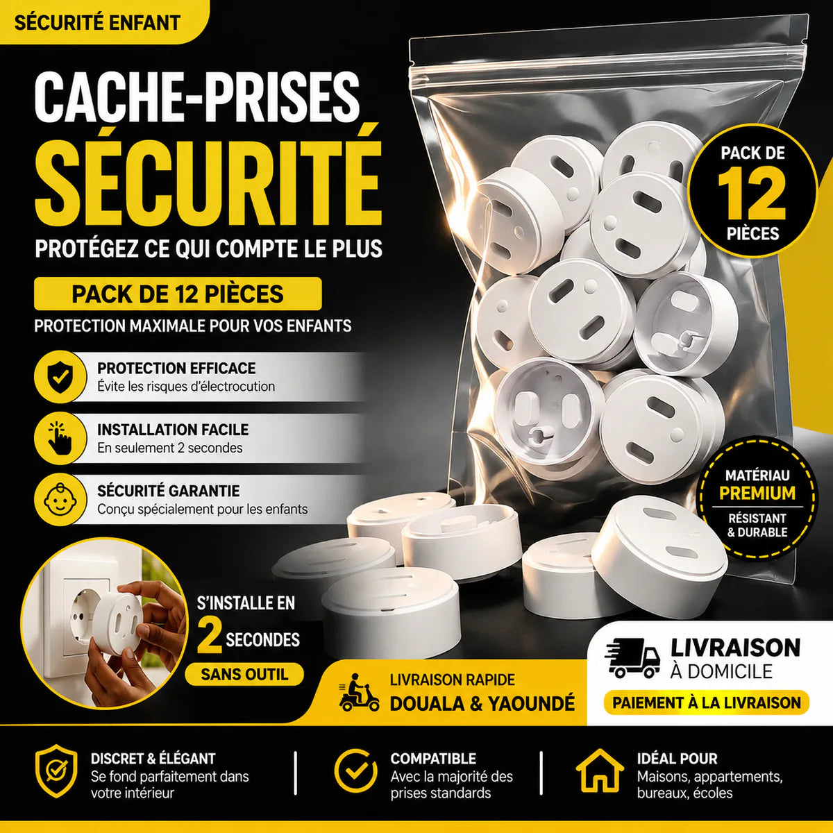 Pack de 12 Caches Prises de Sécurité pour Enfants