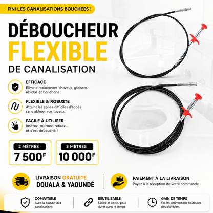 Déboucheur Flexible Professionnel - Éliminez les bouchons en quelques minutes