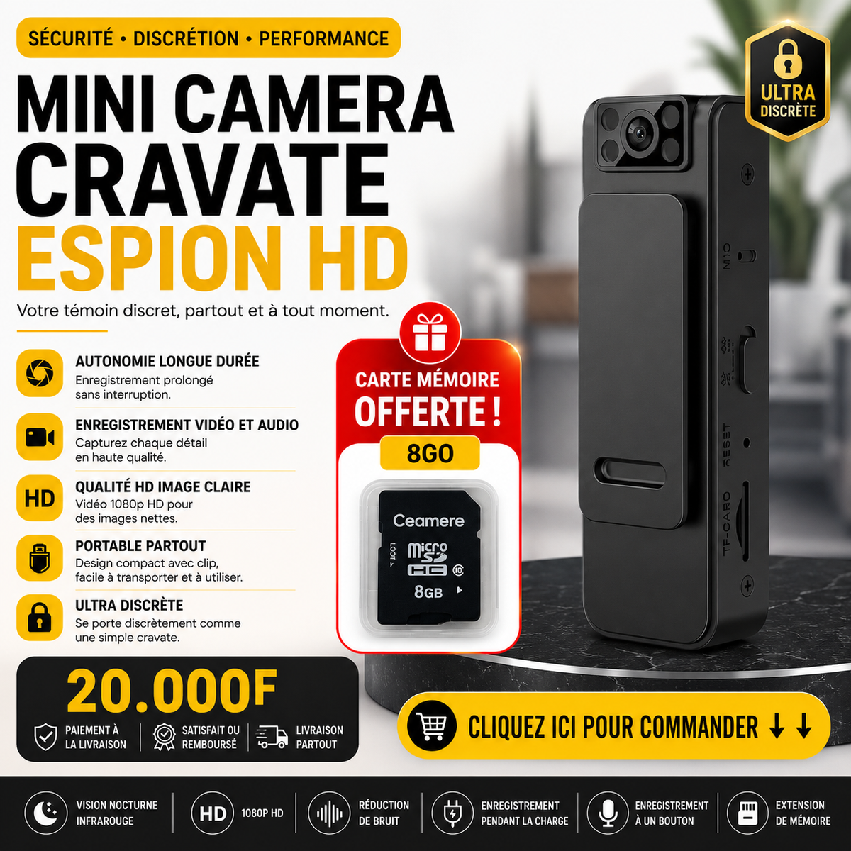 Mini Caméra Corporelle PRIME Full HD 1080P - Enregistrez vos moments en toute simplicité